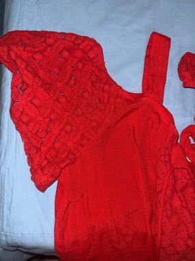 Perseption Red Lace-Trim Camisole Top